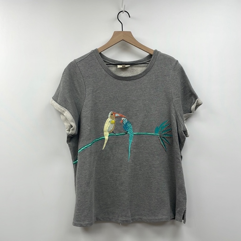 ModCloth Cuffed Sleeve Embroidered Bird Sweatshirt